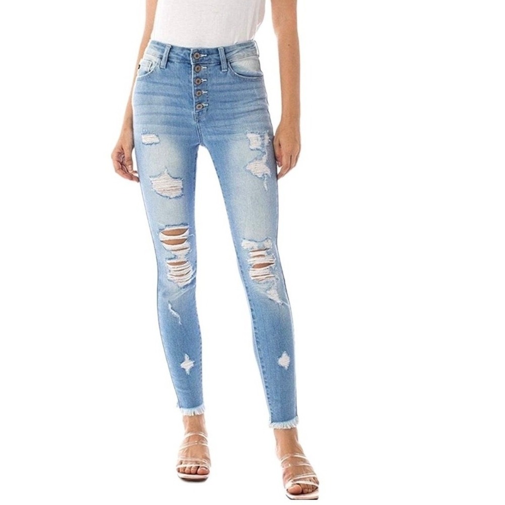 KanCan 3XL Jeans Gemma High Rise Button Fly Distress Holes Stretchy Super Skinny